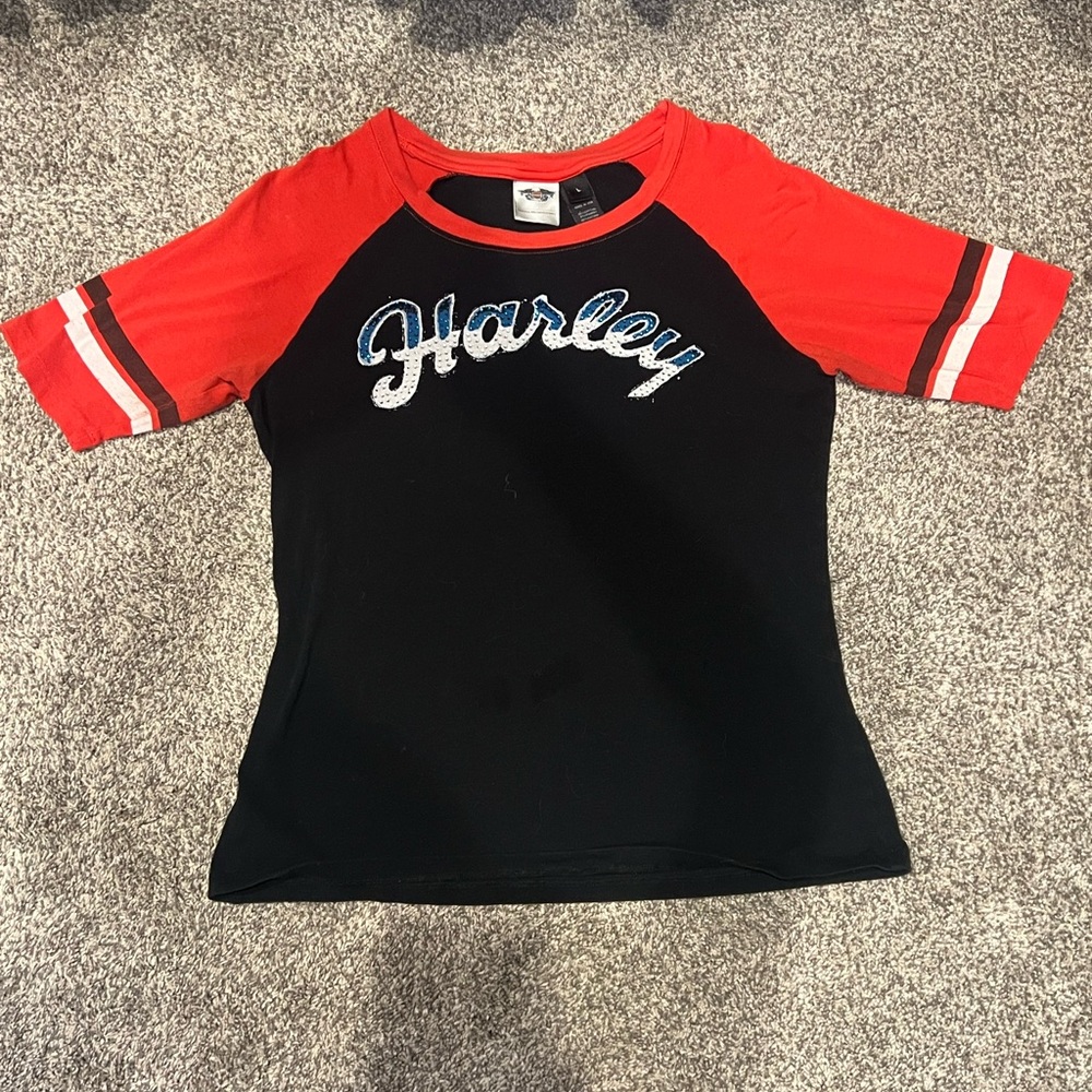 Harley Davidson Black and Orange Raglan Tee
